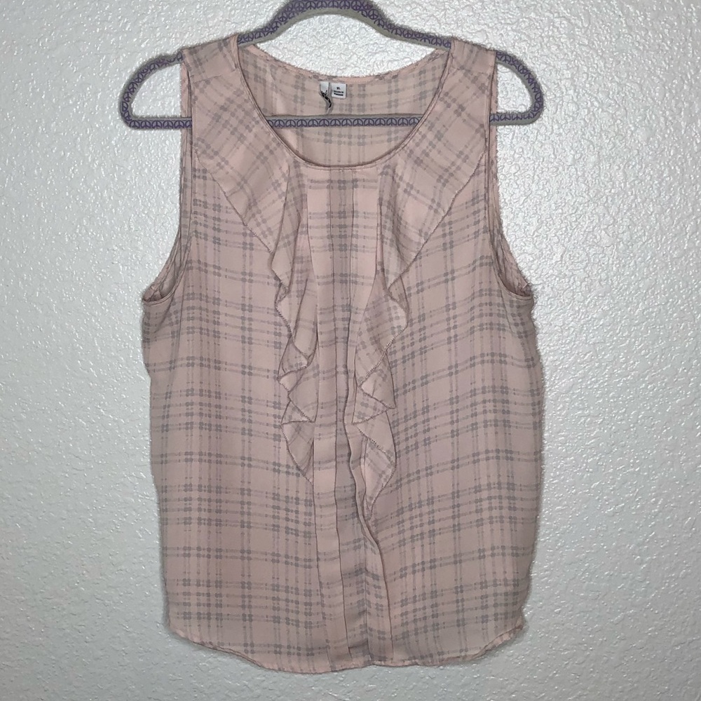 Elle Ruffle sleeveless top Pink and Grey SZ xl